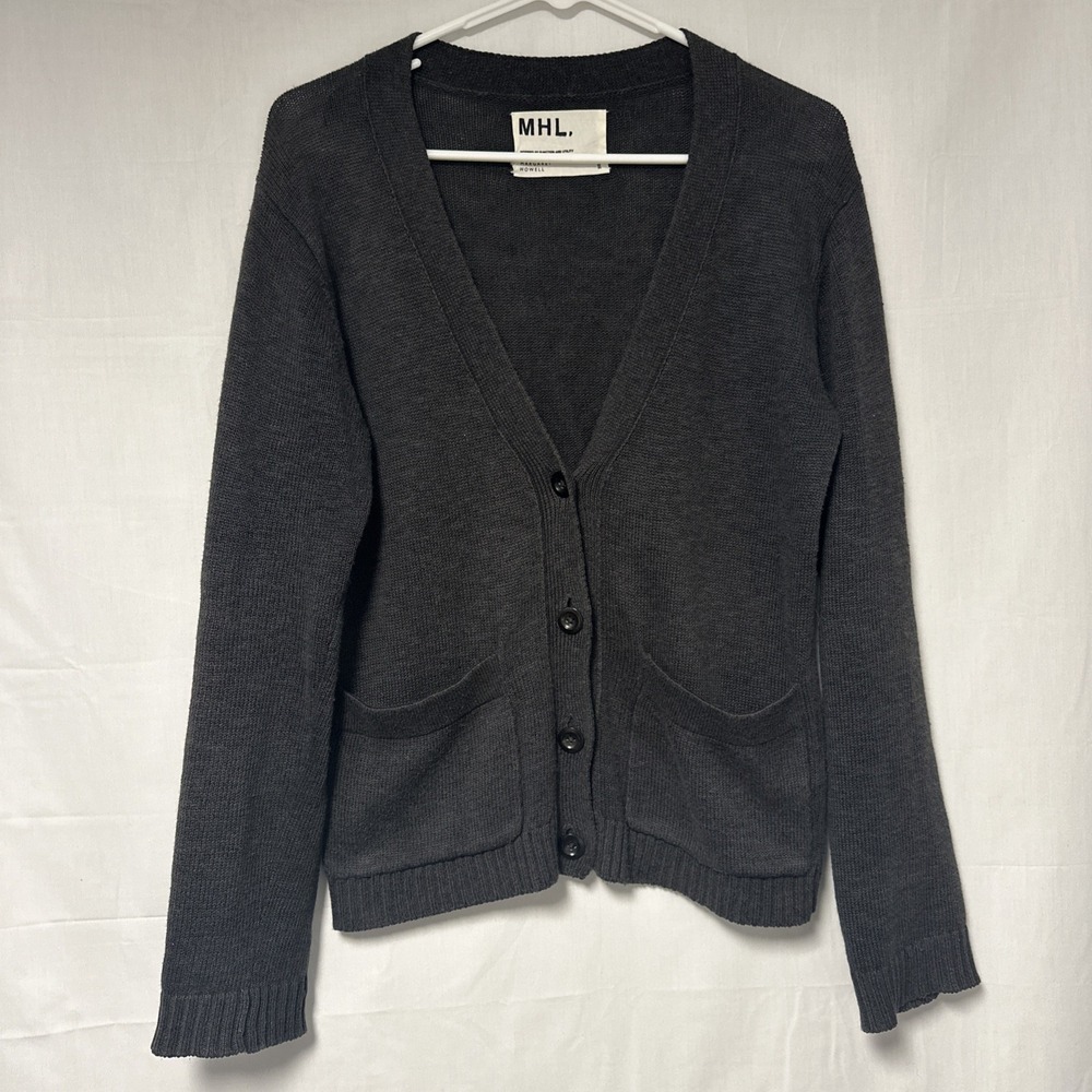Margaret Howell Women's 2 Linen Cotton Blend Gray V-Neck Button Front Cardigan